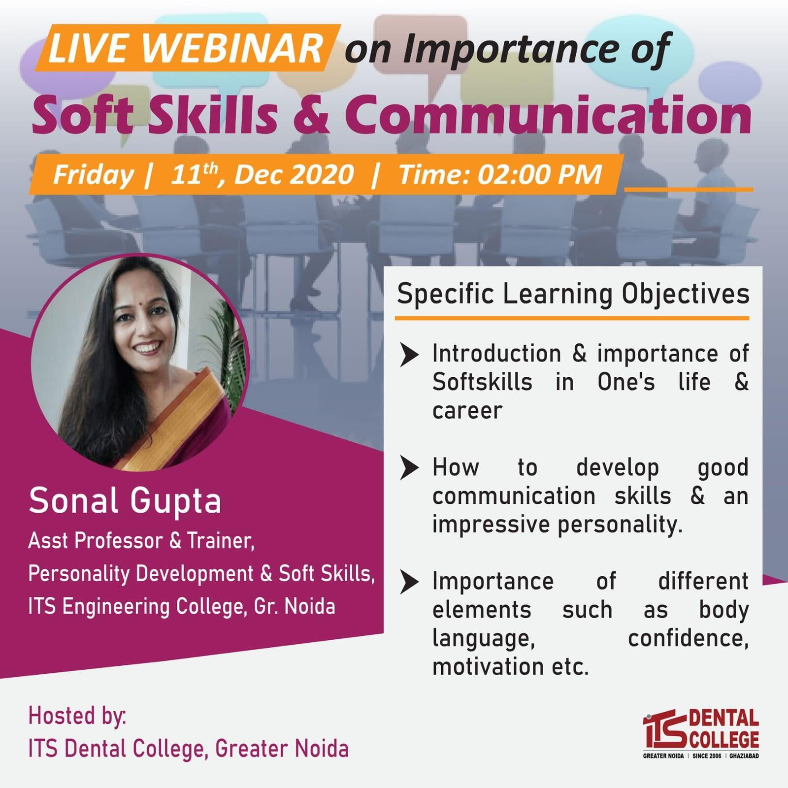 Live Webinar on the topic "Importance of Soft skills and communication" on 11th Dec. 2020
